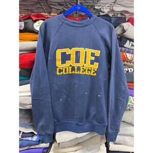 Vintage 80s Distressed Coe College raglan sweatshirt Crewneck blue navy yellow